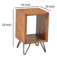 22 Inch Textured Cube Shape Wooden Nightstand with Angular Legs, Brown and Black - UPT-204787