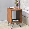 22 Inch Textured Cube Shape Wooden Nightstand with Angular Legs, Brown and Black - UPT-204787