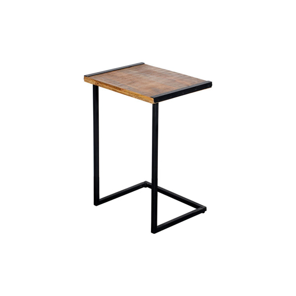 C Shape Mango Wood Sofa side End Table with Metal Cantilever Base, Brown and Black - UPT-204790