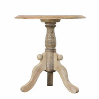 Intricately Carved Round Top Mango Wood Side End Table with Pedestal Base, Brown and White - UPT-209567