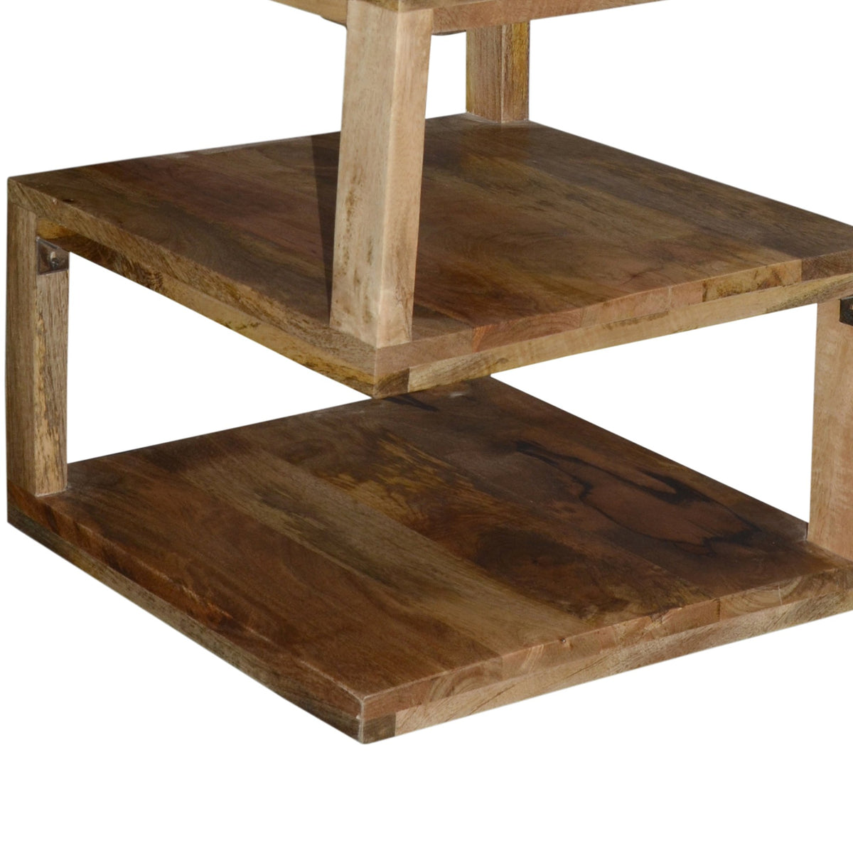 Etagere Stacked Cube Design Mango Wood End SideTable with 3 Shelves, Brown - UPT-213130