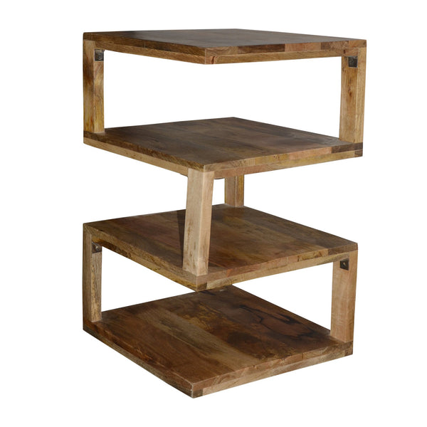 Etagere Stacked Cube Design Mango Wood End SideTable with 3 Shelves, Brown - UPT-213130