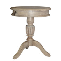 21 Inch Handcrafted Mango Wood Side Table with Drawer, Classic Pedestal Base and Round Top, Rustic Gray - UPT-213132