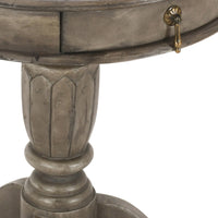 21 Inch Handcrafted Mango Wood Side Table with Drawer, Classic Pedestal Base and Round Top, Rustic Gray - UPT-213132