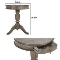 21 Inch Handcrafted Mango Wood Side Table with Drawer, Classic Pedestal Base and Round Top, Rustic Gray - UPT-213132