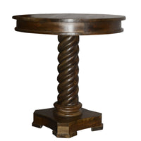 Round Mango Wood Table with Twisted Pedestal Base and Molded Top, Dark Brown - UPT-213135