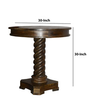 Round Mango Wood Table with Twisted Pedestal Base and Molded Top, Dark Brown - UPT-213135