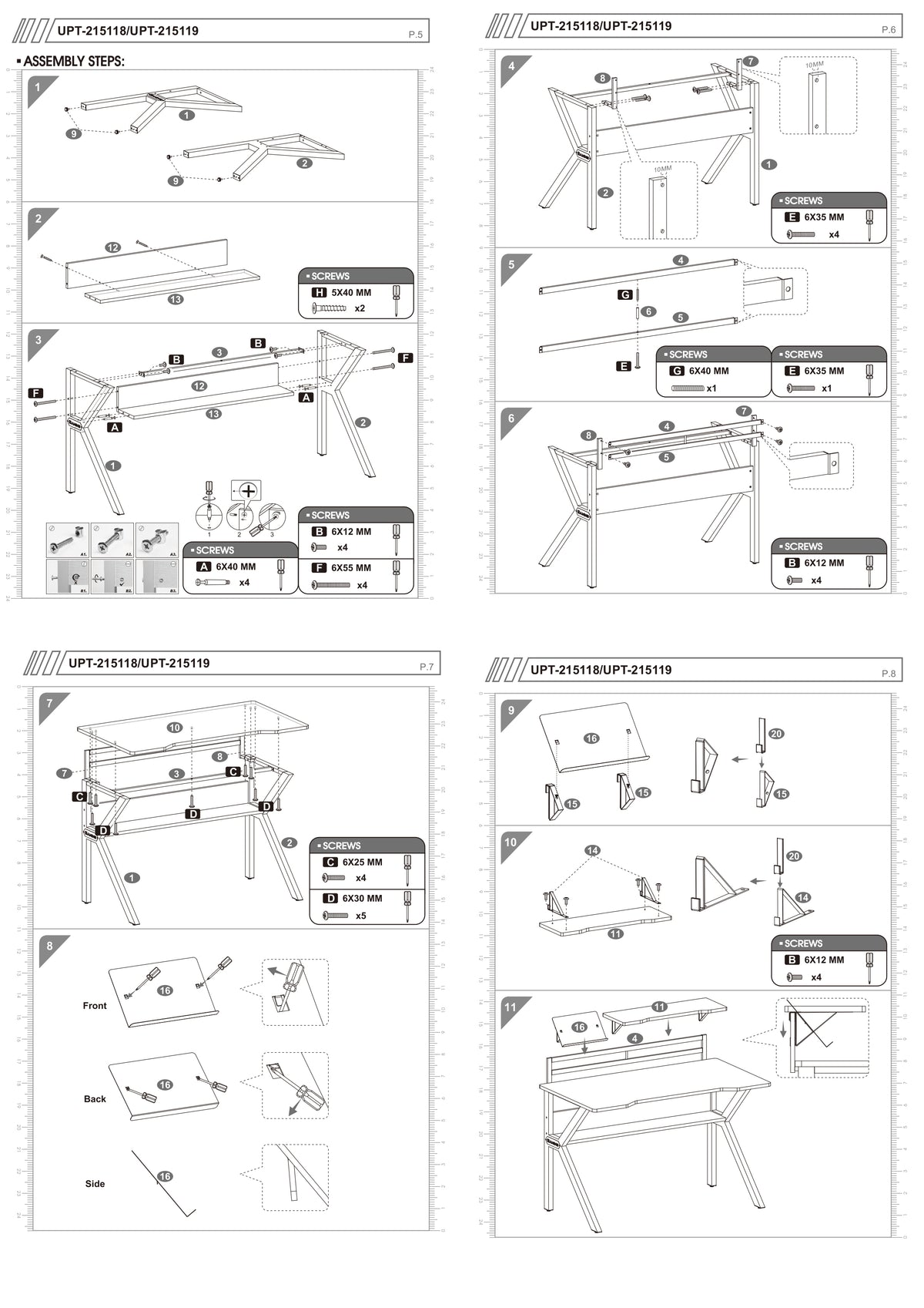 Liv PVC Coated Ergonomic Metal Frame Gaming Desk with K Shape Legs, Black- UPT-215119