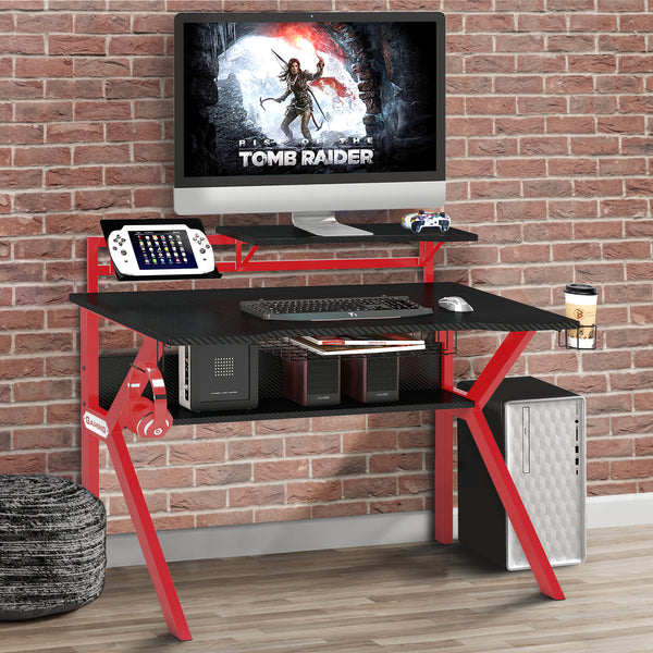 Liv PVC Coated Ergonomic Metal Frame Gaming Desk, Black and Red - UPT-215118
