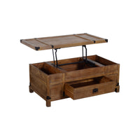 Rustic Single Drawer Mango Wood Coffee Table with Lift Top Storage & Compartments, Brown - UPT-215750