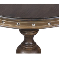 42 Inch Handcrafted Round Mango Wood Dining Table, Subtle Rivet Accents, Turned Pedestal Base, Dark Brown - UPT-215752