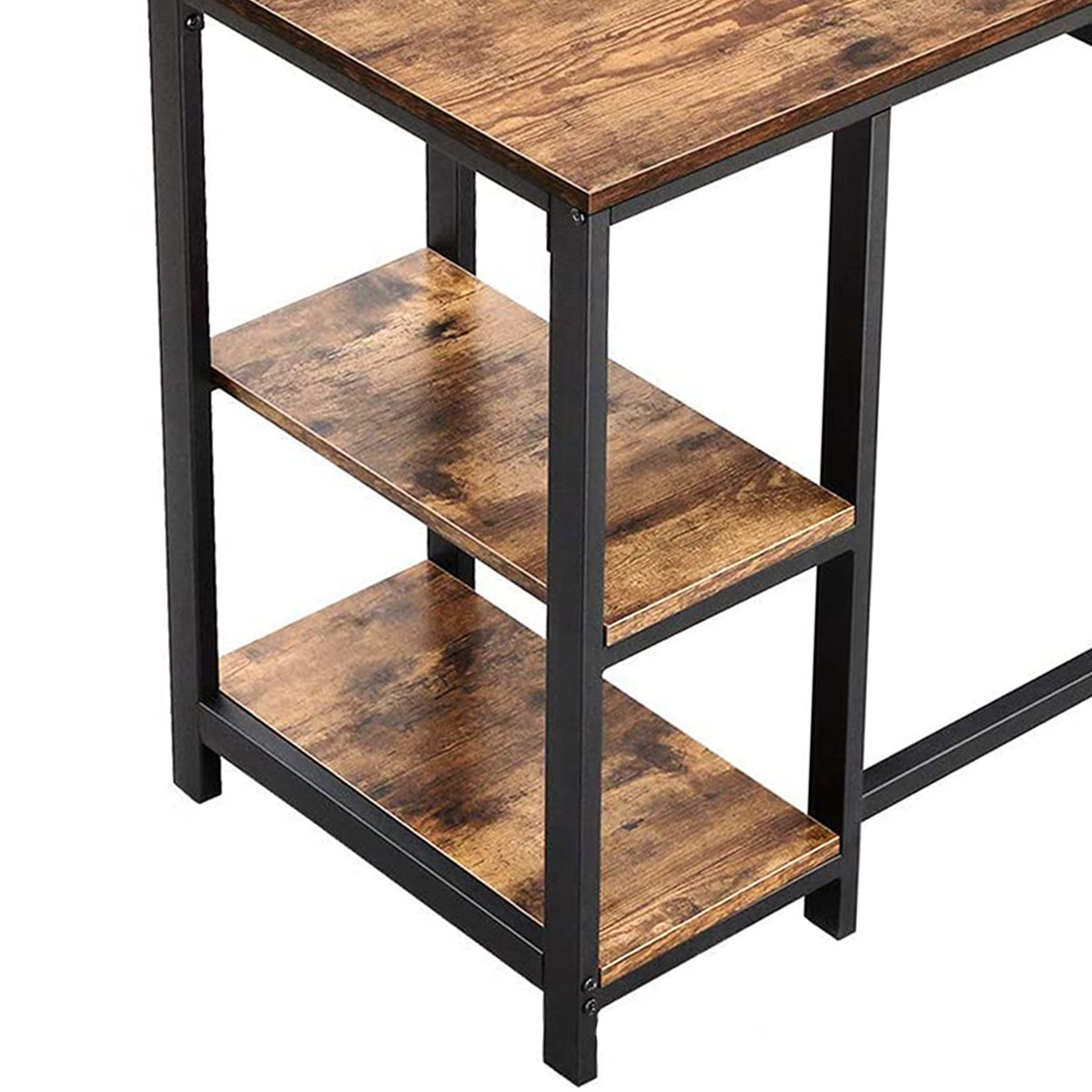 Wood And Metal Frame Computer Desk With 2 Shelves Brown/black - Benzara :  Target