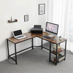 Wood And Metal Frame Computer Desk With 2 Shelves Brown/black - Benzara :  Target