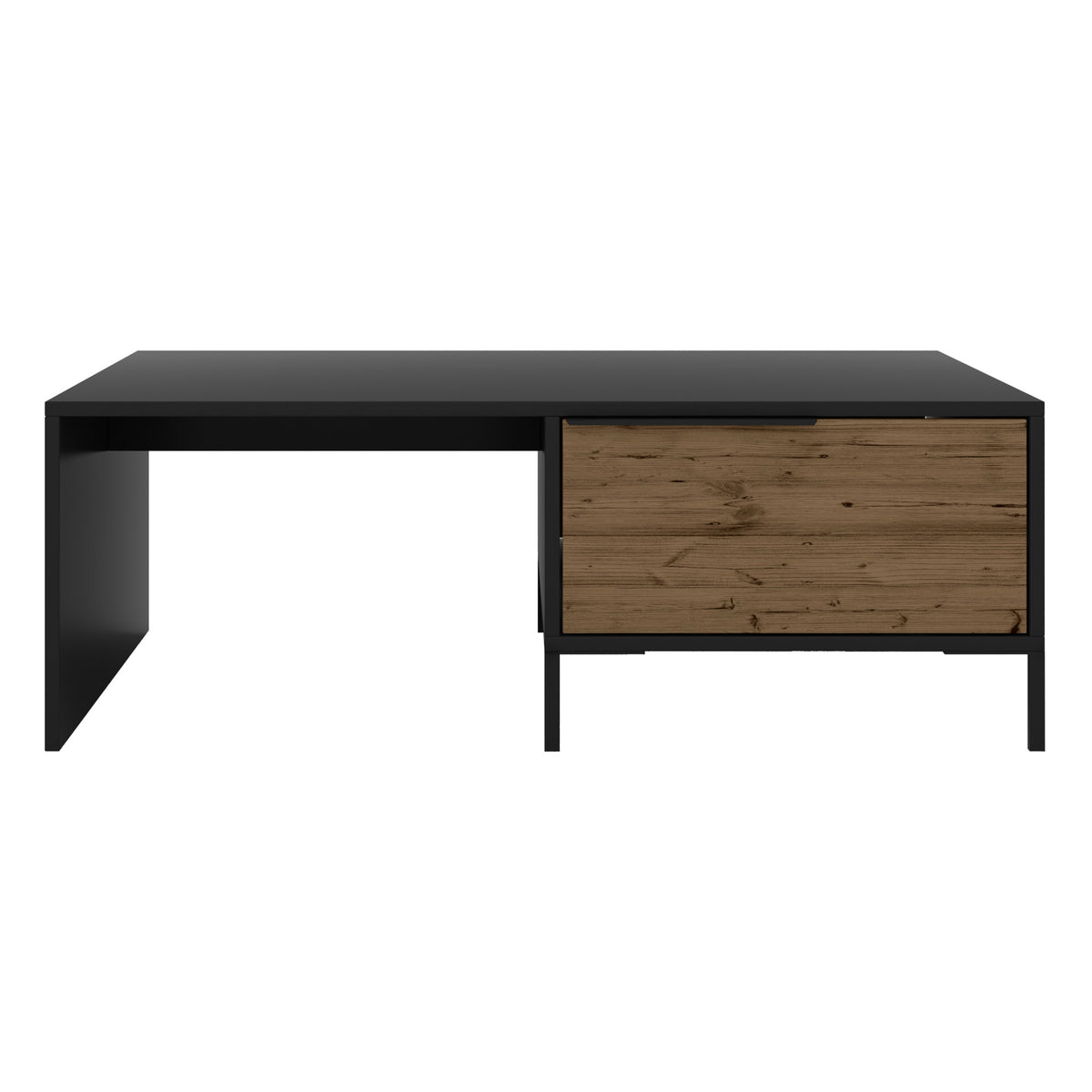 Wood and Metal Rectangular Accent Coffee Table with Drawer, Brown and Black - UPT-225264