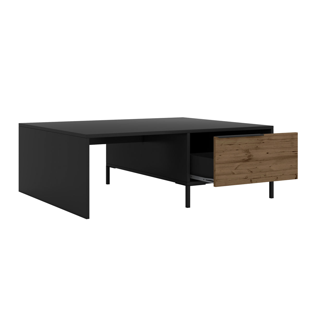 Wood and Metal Rectangular Accent Coffee Table with Drawer, Brown and Black - UPT-225264