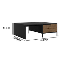 Wood and Metal Rectangular Accent Coffee Table with Drawer, Brown and Black - UPT-225264