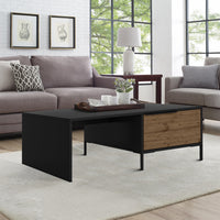 Wood and Metal Rectangular Accent Coffee Table with Drawer, Brown and Black - UPT-225264