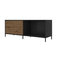 60 Inch Wood and Metal Entertainment TV Stand with 2 Drawers, Brown and Black - UPT-225265