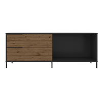 60 Inch Wood and Metal Entertainment TV Stand with 2 Drawers, Brown and Black - UPT-225265