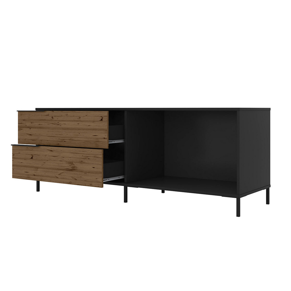 60 Inch Wood and Metal Entertainment TV Stand with 2 Drawers, Brown and Black - UPT-225265