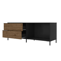 60 Inch Wood and Metal Entertainment TV Stand with 2 Drawers, Brown and Black - UPT-225265