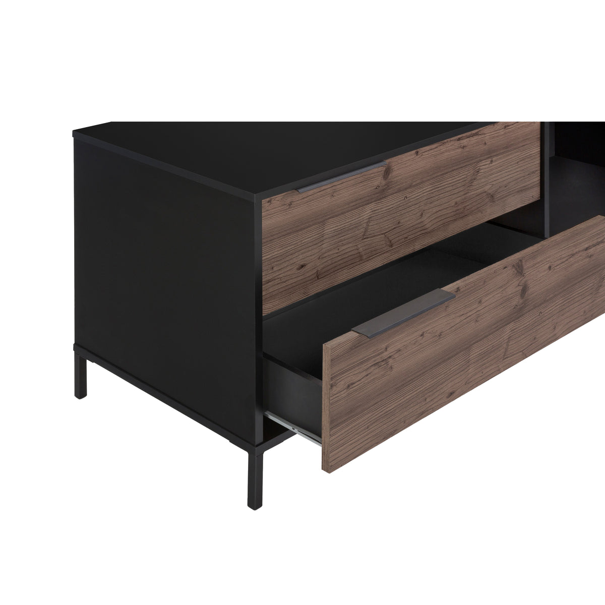 60 Inch Wood and Metal Entertainment TV Stand with 2 Drawers, Brown and Black - UPT-225265