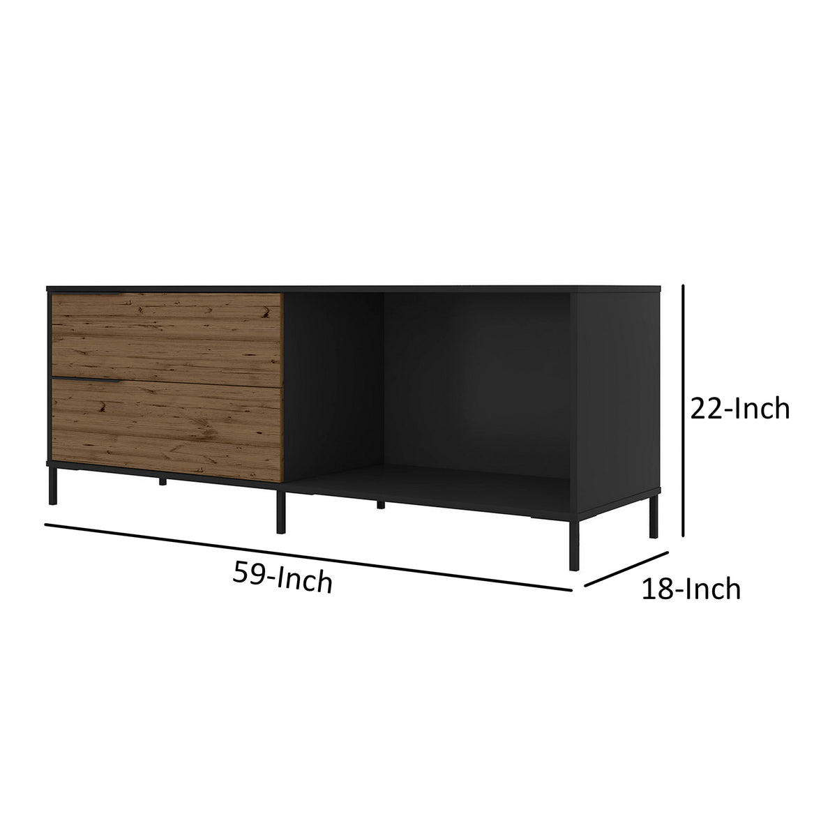 60 Inch Wood and Metal Entertainment TV Stand with 2 Drawers, Brown and Black - UPT-225265