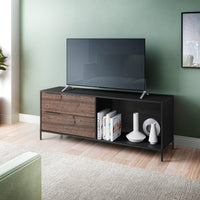 60 Inch Wood and Metal Entertainment TV Stand with 2 Drawers, Brown and Black - UPT-225265