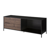 60 Inch Wood and Metal Entertainment TV Stand with 2 Drawers, Brown and Black - UPT-225265