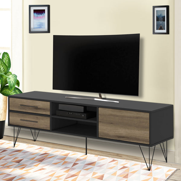 60 Inch Wood and Metal TV Entertainment Stand with 4 Drawers, Brown and Black - UPT-225266