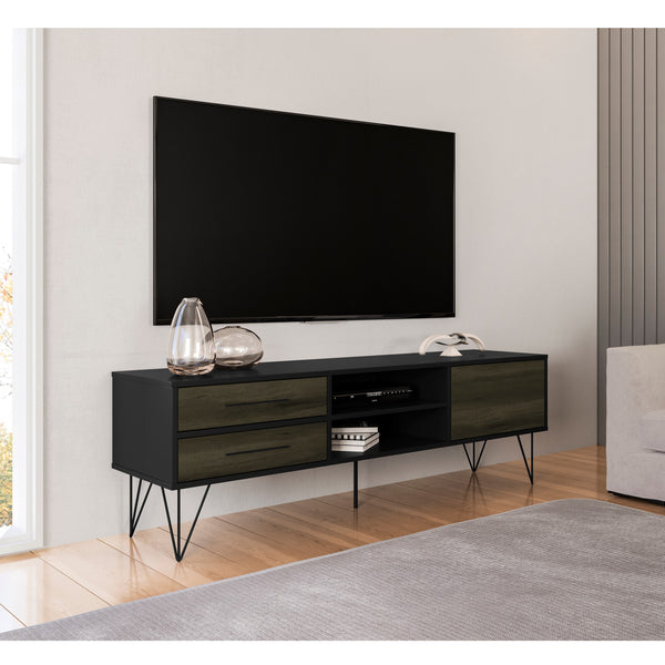 60 Inch Wood and Metal TV Entertainment Stand with 4 Drawers, Brown and Black - UPT-225266