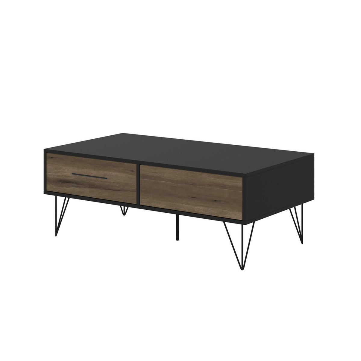 2 Removable Drawer Wooden Coffee Table With Hairpin Legs, Black and Brown - UPT-225267