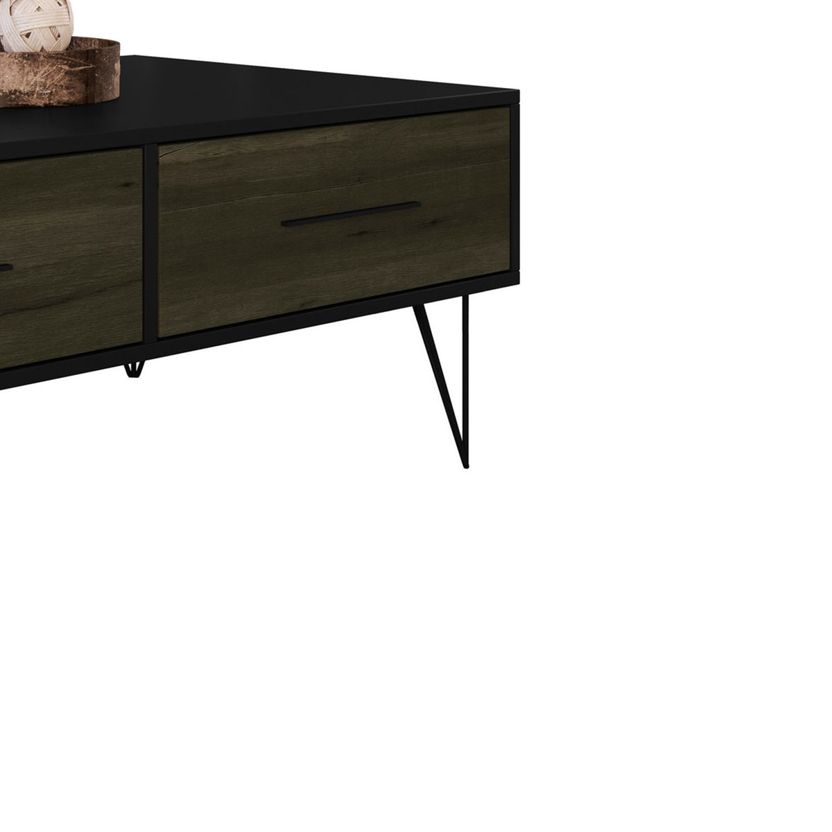 2 Removable Drawer Wooden Coffee Table With Hairpin Legs, Black and Brown - UPT-225267