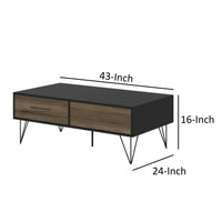 2 Removable Drawer Wooden Coffee Table With Hairpin Legs, Black and Brown - UPT-225267