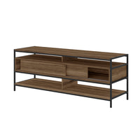 58 Inch Wood and Metal Entertainmnet TV Stand with 2 Drawers, Brown and Black - UPT-225269