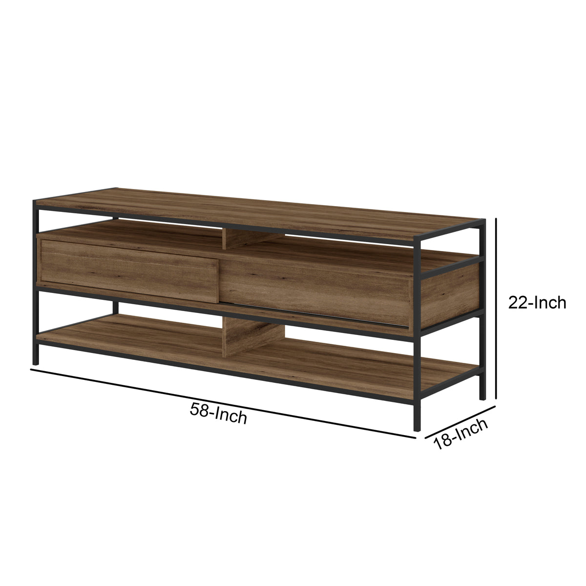 58 Inch Wood and Metal Entertainmnet TV Stand with 2 Drawers, Brown and Black - UPT-225269