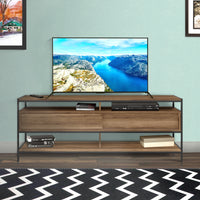 58 Inch Wood and Metal Entertainmnet TV Stand with 2 Drawers, Brown and Black - UPT-225269