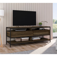 58 Inch Wood and Metal Entertainmnet TV Stand with 2 Drawers, Brown and Black - UPT-225269