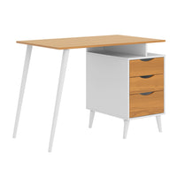 Wooden Office Computer Desk with Angled Legs & Attached File Cabinet, White & Brown - UPT-225270