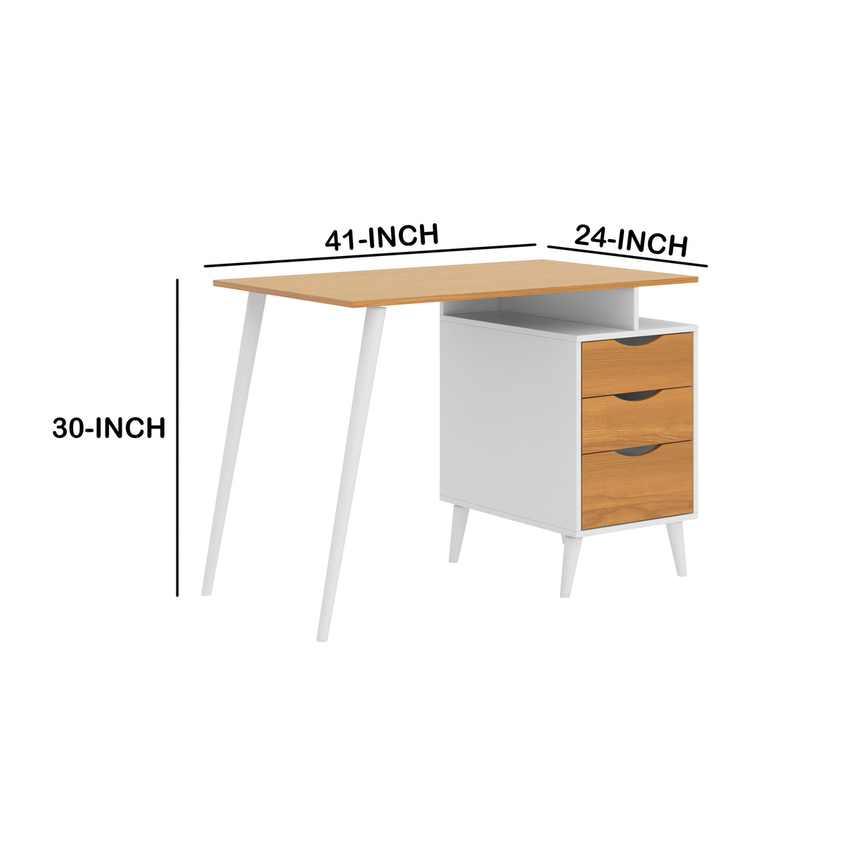 Wooden Office Computer Desk with Angled Legs & Attached File Cabinet, White & Brown - UPT-225270