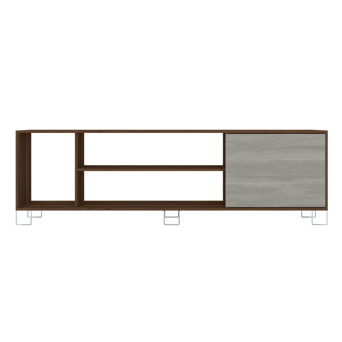 71 Inch Wooden Entertainment TV Stand with 3 Open Compartments, Brown and White - UPT-225271