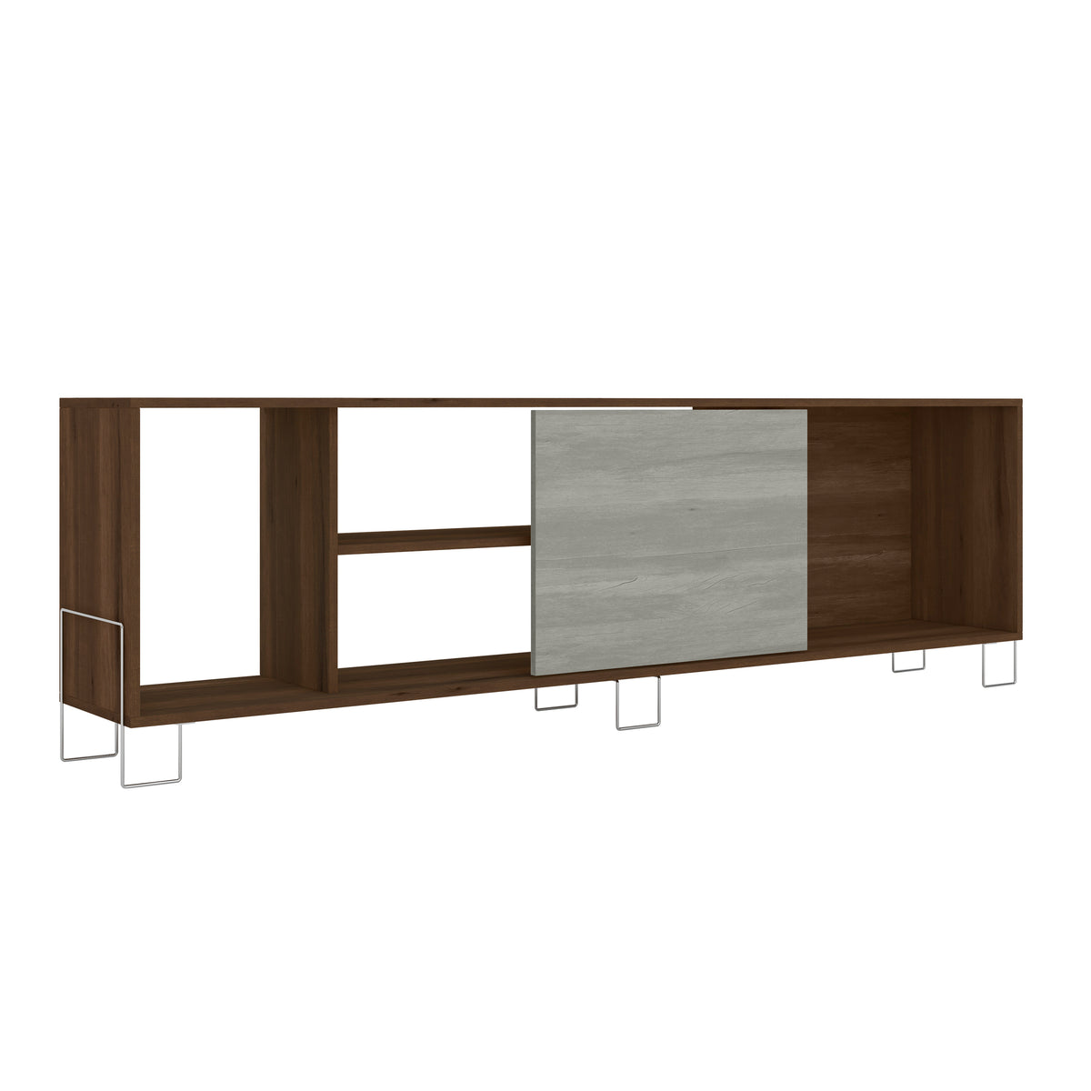 71 Inch Wooden Entertainment TV Stand with 3 Open Compartments, Brown and White - UPT-225271