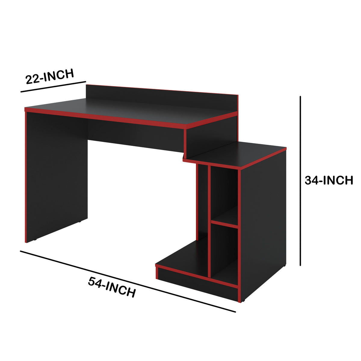 Wooden Rectangular Home Office Computer Gaming Desk, Black and Red - UPT-225273