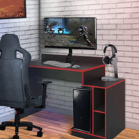 Wooden Rectangular Home Office Computer Gaming Desk, Black and Red - UPT-225273