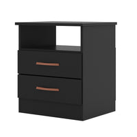 Wooden End Side Table Nightstand with 2 Drawers and 1 Open Compartment, Black - UPT-225274