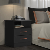 Wooden End Side Table Nightstand with 2 Drawers and 1 Open Compartment, Black - UPT-225274
