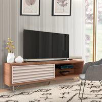 71 Inch Door Wooden Entertainment TV Stand with 2 Open Compartments, Brown - UPT-225281