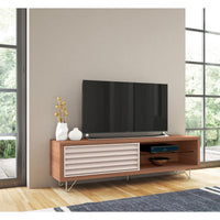 71 Inch Door Wooden Entertainment TV Stand with 2 Open Compartments, Brown - UPT-225281