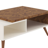 Two Tone Wooden Coffee Table with splayed legs & storage Shelf, White and Brown - UPT-225283