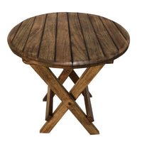 Farmhouse Wooden Round Folding Chair Side End Table with Planked Top, Rustic Brown - UPT-225289